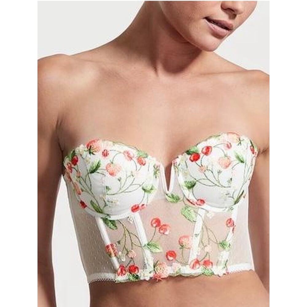 Victoria's Secret Viral Corset Top Bustier Cherry/Strawberry NWOT 34DD